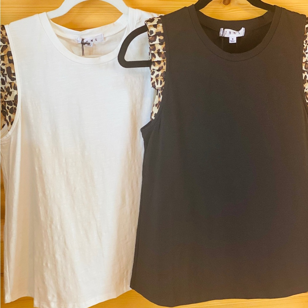THML Leopard Accent Tank Top - Black and White